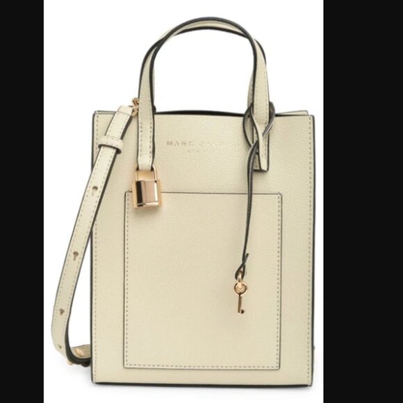 MARC JACOBS Micro Leather Tote Marshmallow white lock key crossbody NWT summer - Picture 1 of 6
